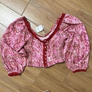 Free People Pink and Red Paisley Blouse